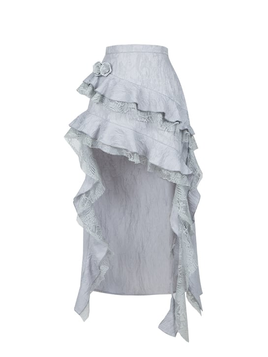Silver Gray Asymmetrical Ruffle Skirt mySite