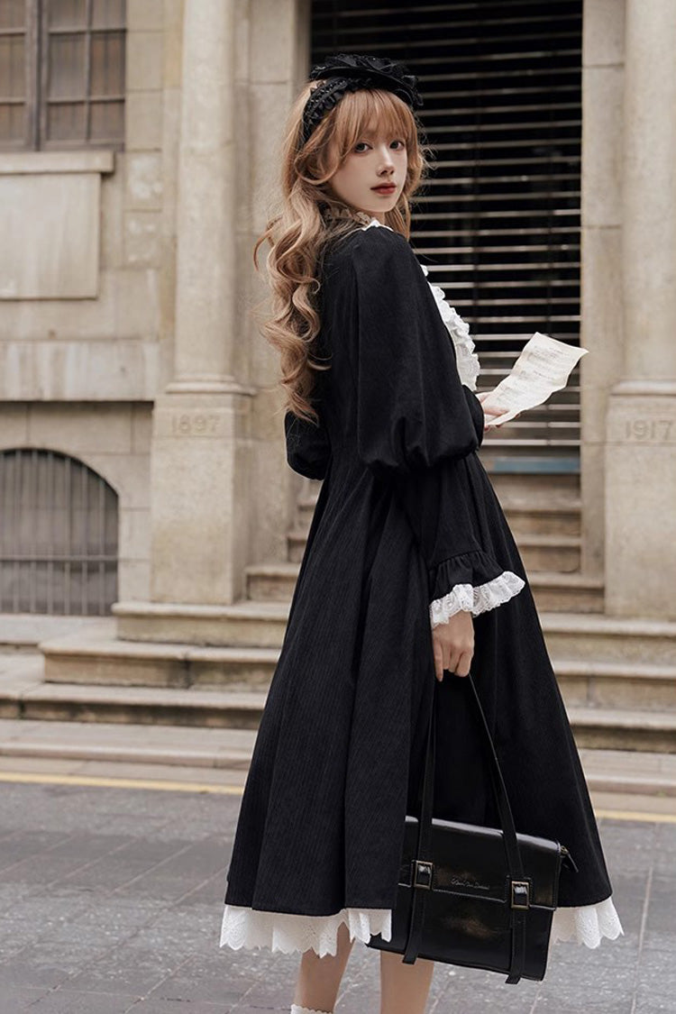 Black-White Silent Poetry Nun Bowknot Long Sleeve Gothic Lolita Dress