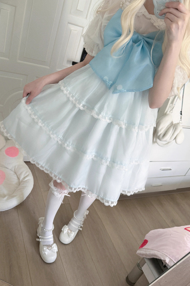 Pearl-Trimmed High-Waist Bow JSK Dress for Sweet Lolita - Multicolor