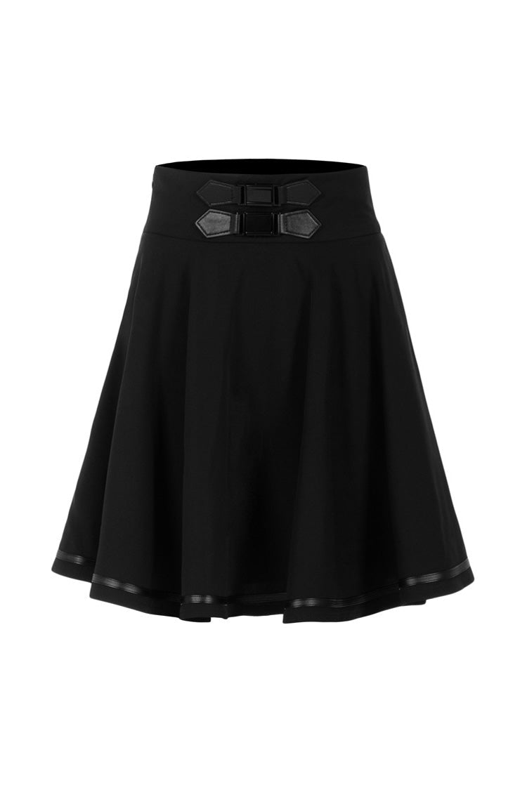 Steampunk Skirt with High Waist Belt for Women in Black