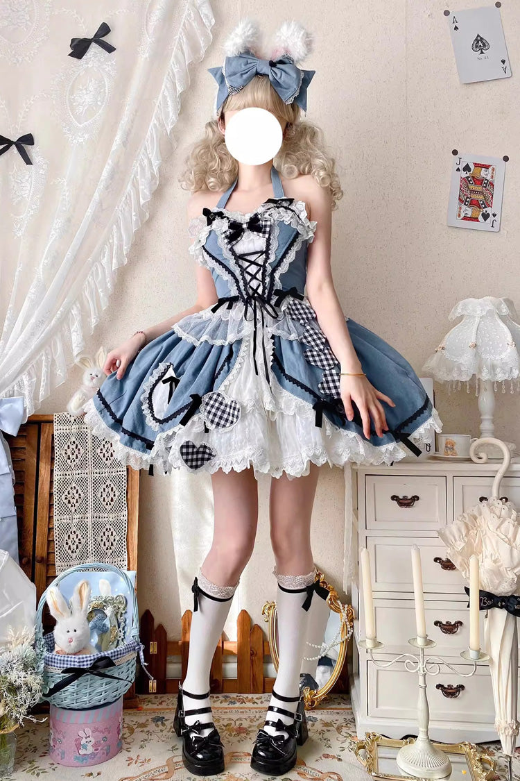 Cobalt Chinese-Style Elegant Princess Lolita Skirt with Bow and Lace