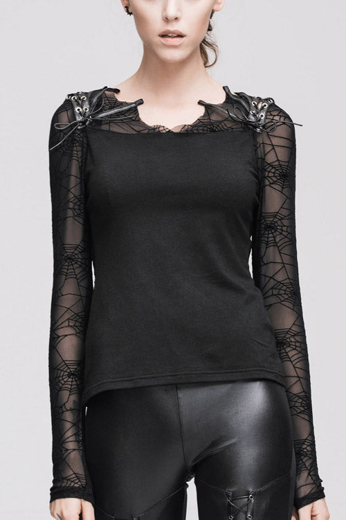 Spiderweb Back Mesh Top with Long Sleeves