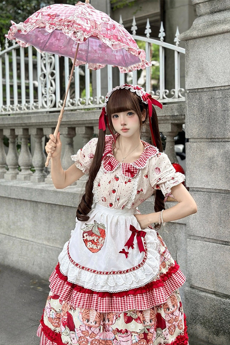 Print Short Sleeve Double-Layered Ruffle Sweet Princess Lolita Jsk Red