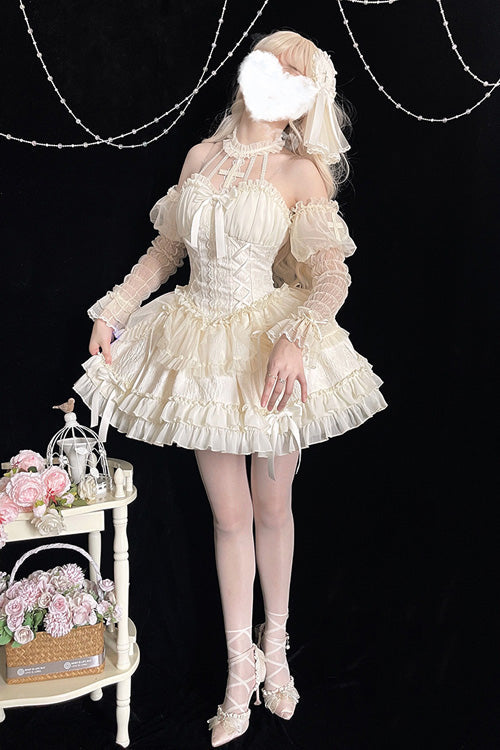 Ivory Off-Shoulder Sleeveless Ruffled Sweet Lolita Tiered Gown