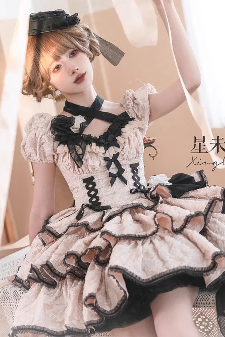 Ivory Medea Kiss Short Sleeve Gothic Tiered Op Dress