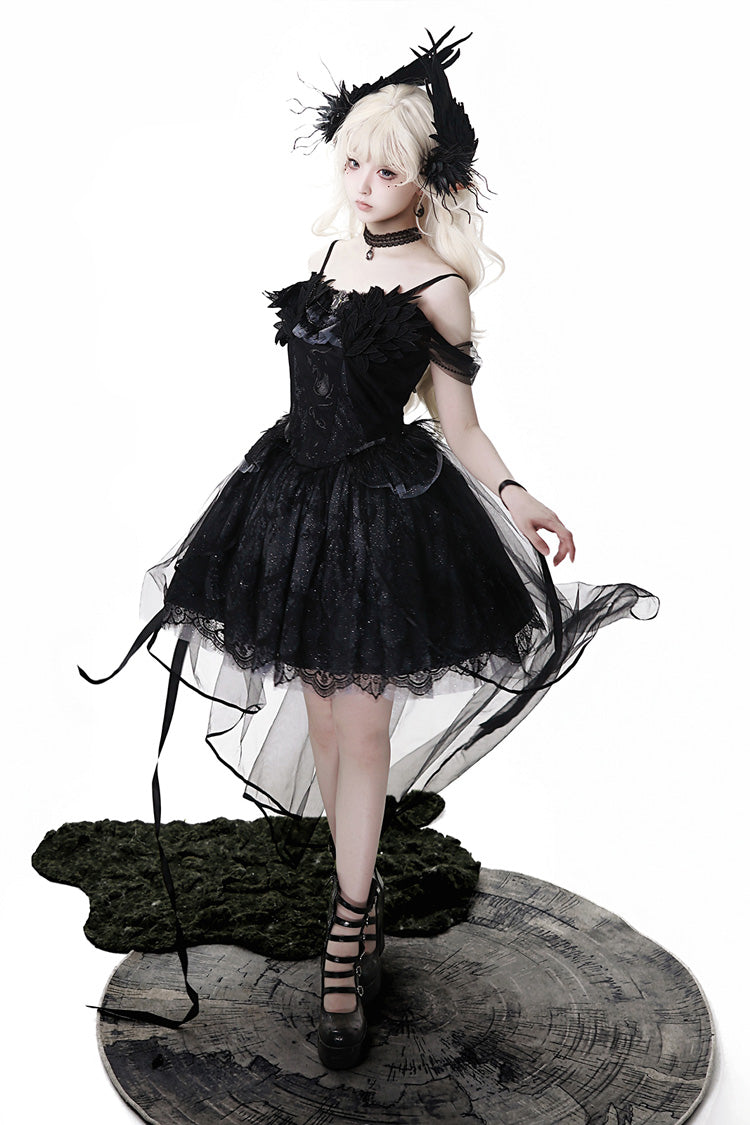 Sleeveless Ruffle Bow Gothic Ballet Lolita Jumper Dress - Black