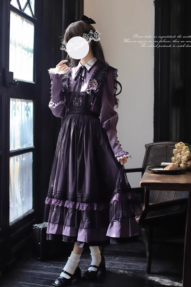 Black Embroidered Mesh Bow Sweet Elegant Jumper - Witch Academy