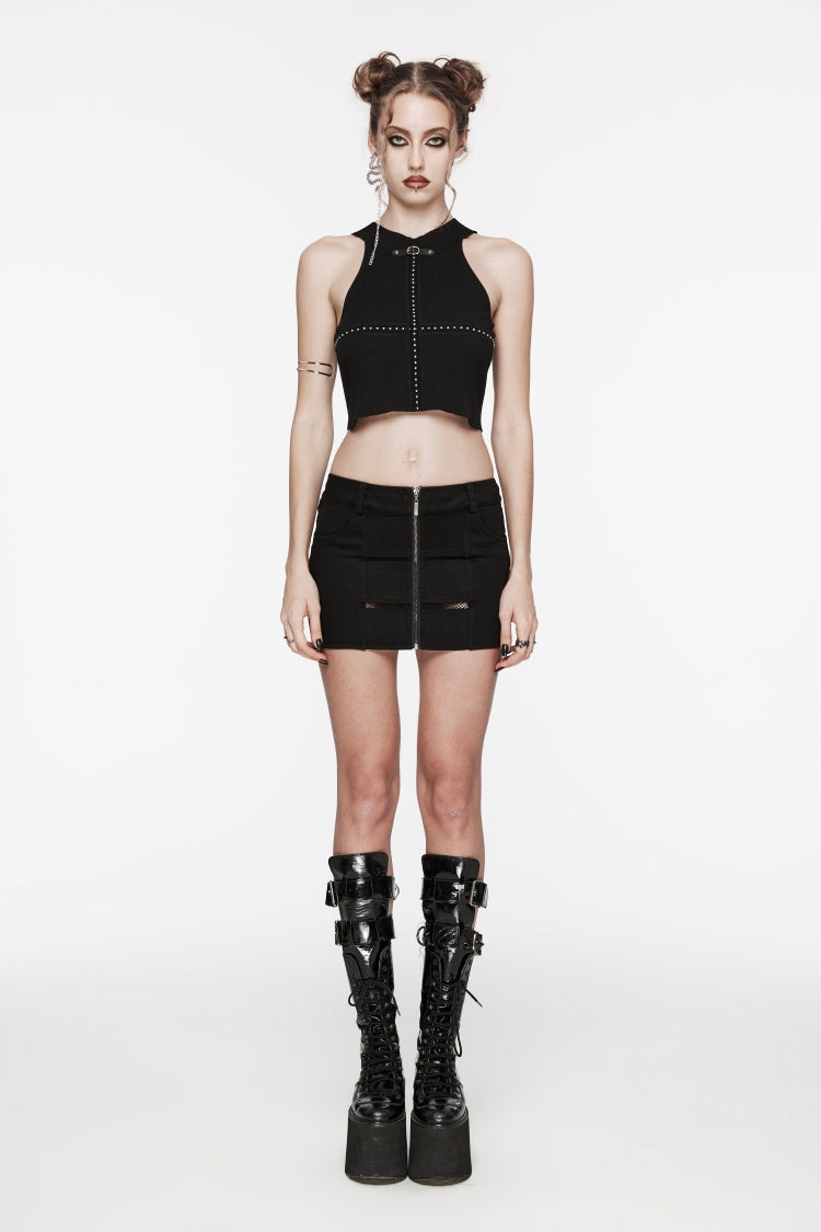 Mesh Zippered Eyelet Slim Punk Skirt for Women
