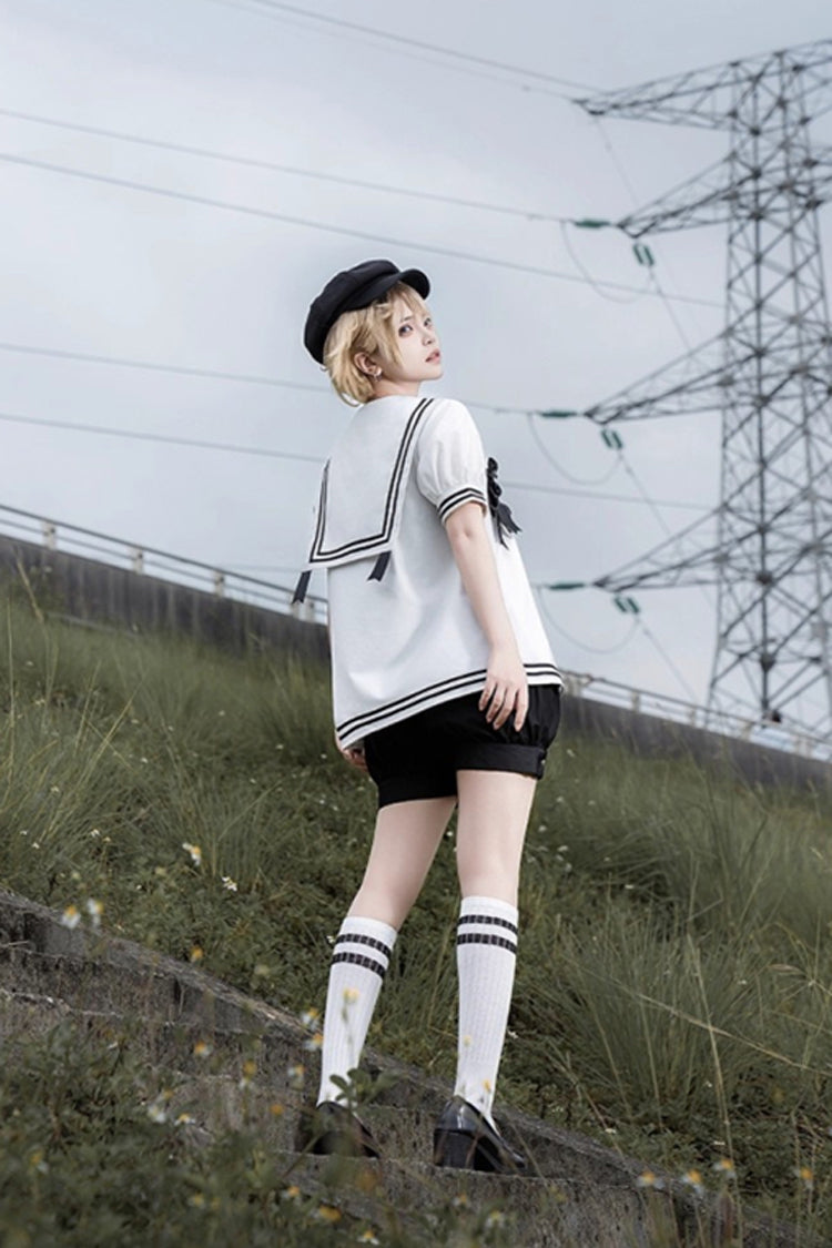 Old Stories Navy Collar Bow Ouji Gothic Lolita Blouse Shorts Set