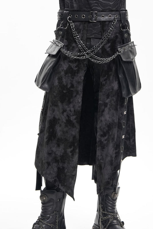 Men's Gothic Skirt with Rivet Buckle and Chain Detail