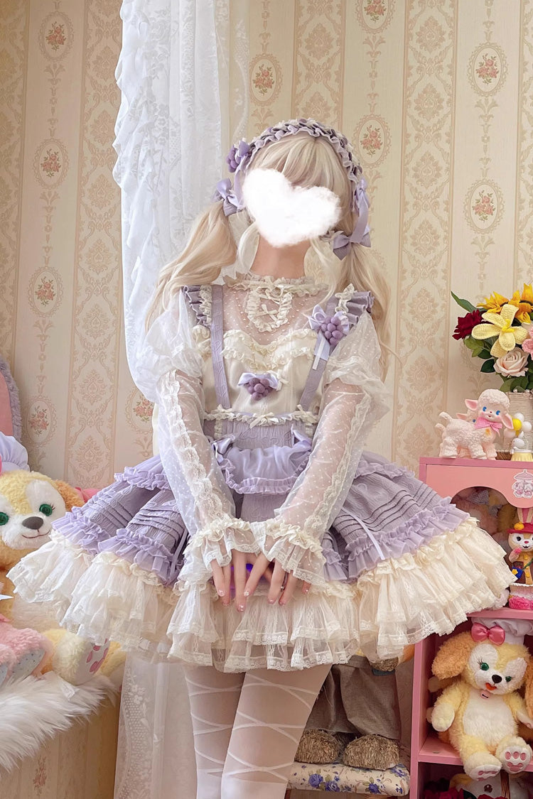 Grape Crunchies Sleeveless Multi-Tiered Ruffled Bow Lace Sweet Lolita Tank Dress Two Colors