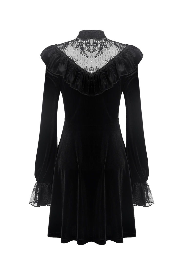 Deep V-Neck Ruched Velvet Lolita Dress with Lace Details