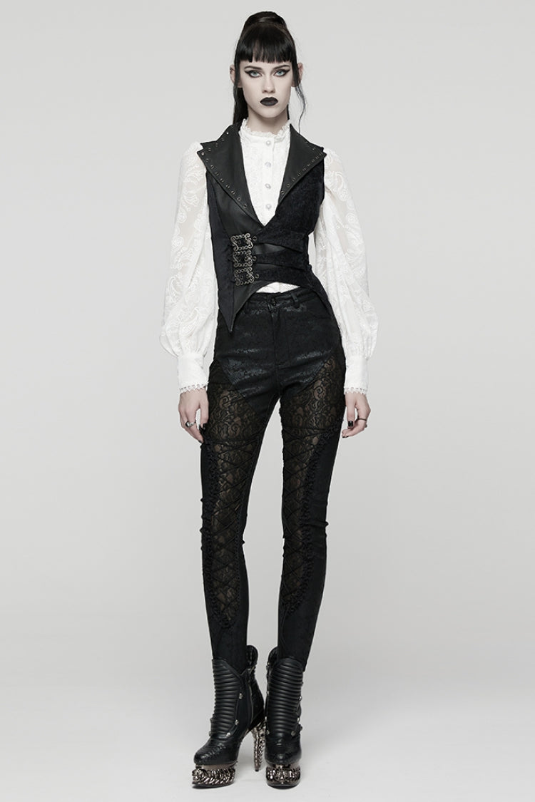 Eyelet Buckled Gothic Sleeveless Vest with V-Neck