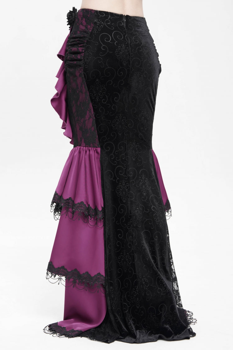 Violet Blossom Lace-Up Rose Chain Gothic Fish-Tail Skirt