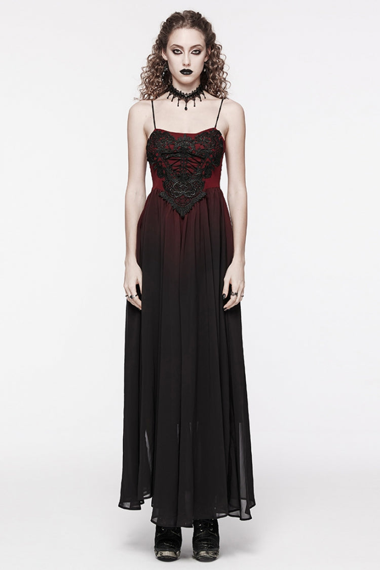 Crimson & Noir Floral Embroidered Lace-Up Slip Dress for Women