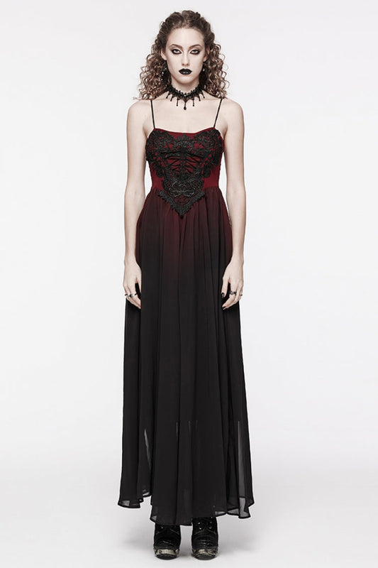 Crimson & Noir Floral Embroidered Lace-Up Slip Dress for Women