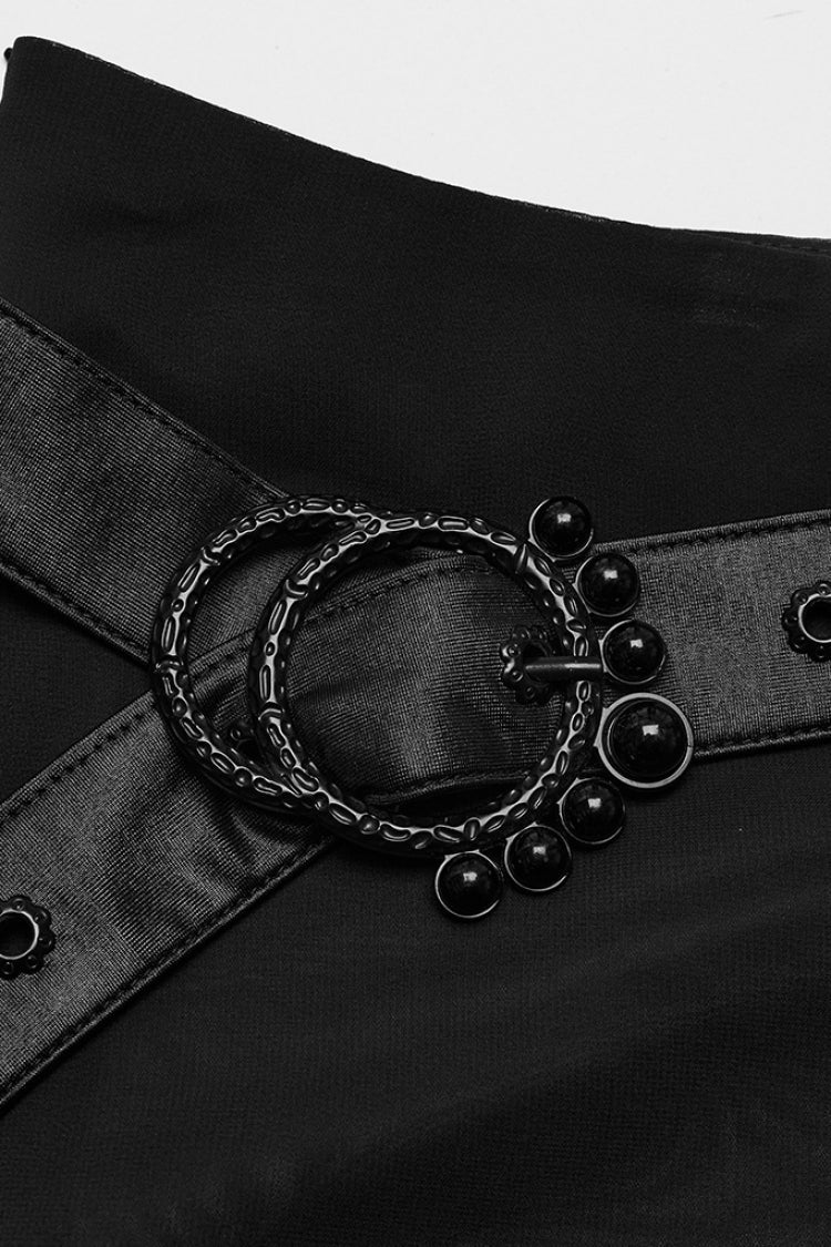 Gothic Belted Skirt with Rivet Accents in Black