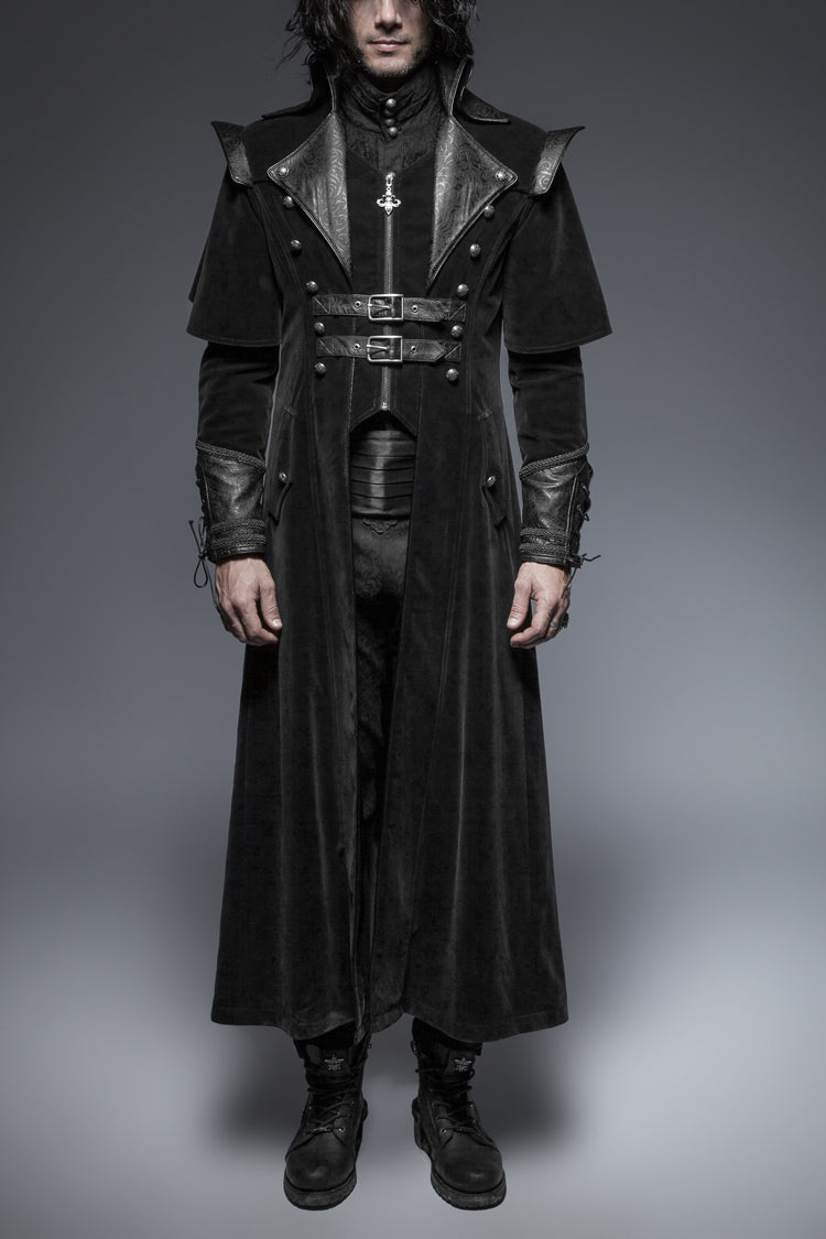 Void Steampunk Overcoat with Metal Buckles and Stand Collar