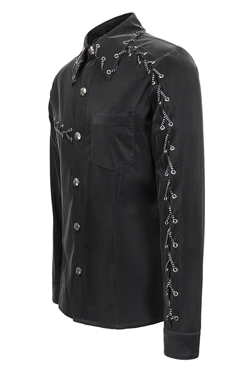 Men's Punk Drawstring Blouse in Charcoal Black