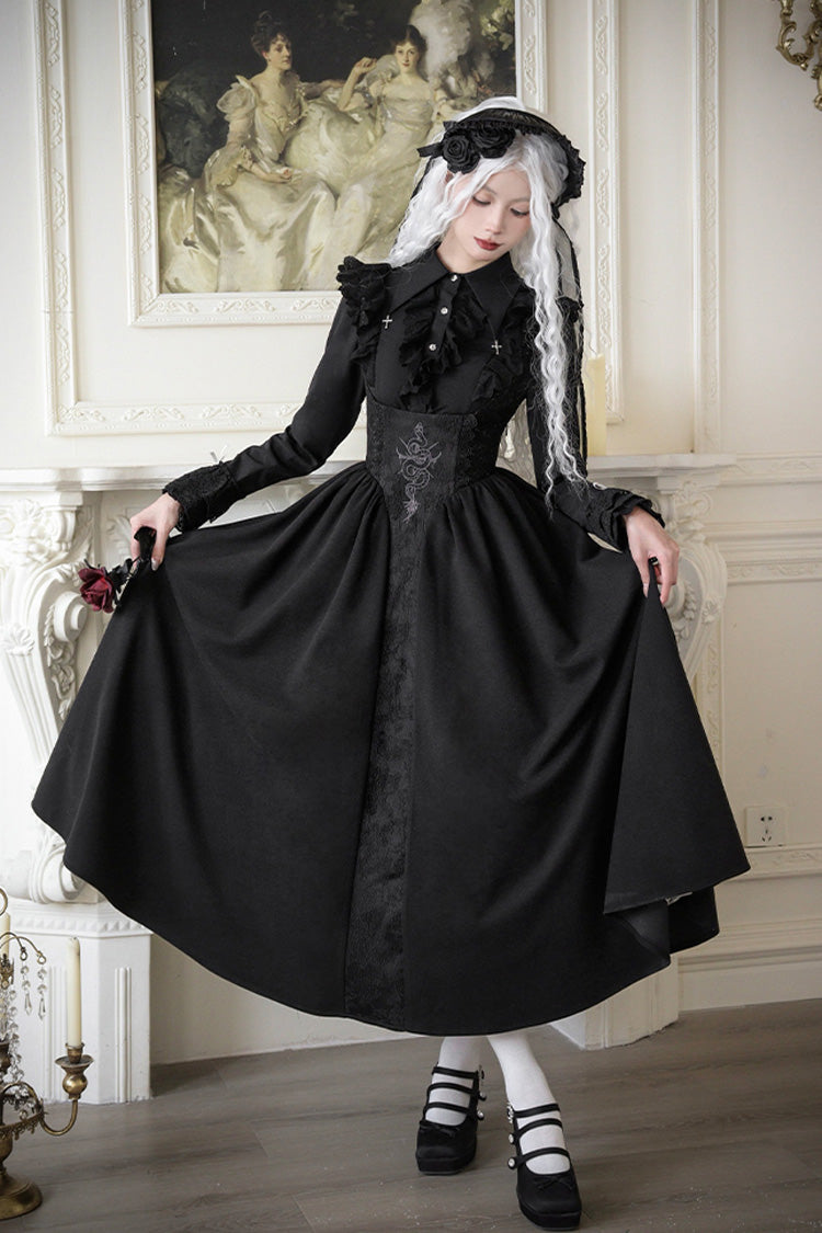 Black Cross Snake Print Embroidery Gothic Lolita Strap Dress