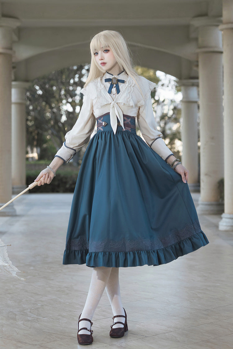 Sapphire Lace-Up Embroidered Sweet Elegant Lolita Skirt with Ruffle