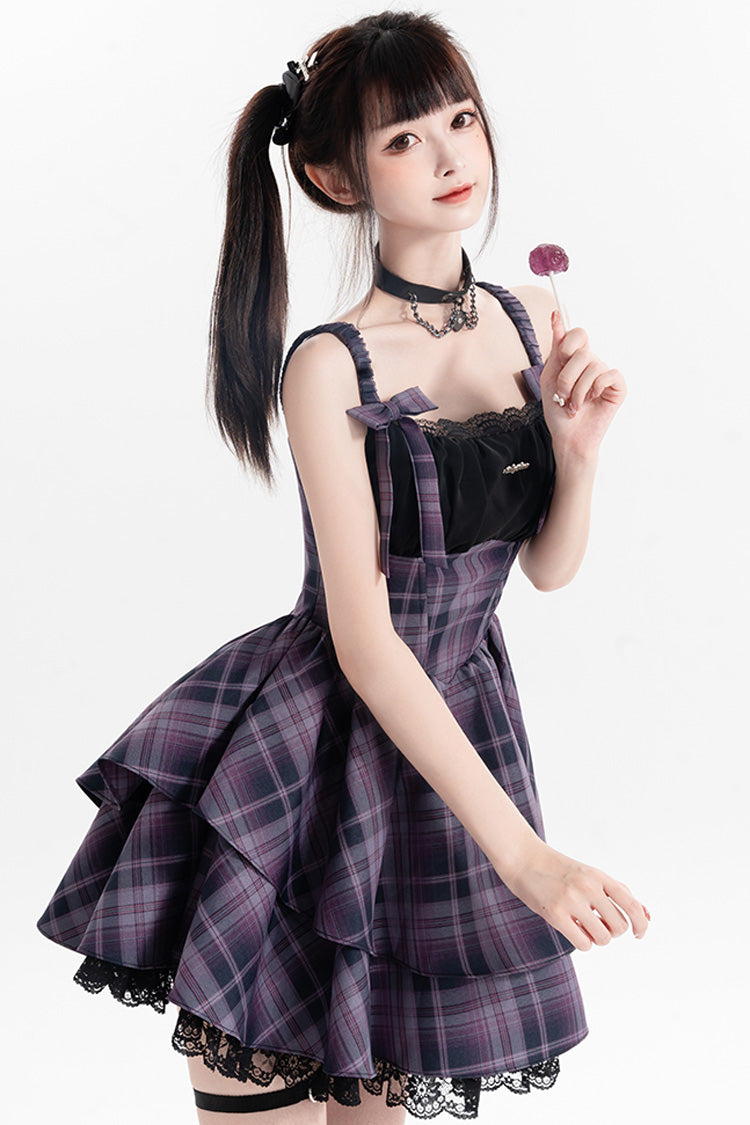 Violet Magic Cat Double Stripe Printed Bow Lolita Jumper