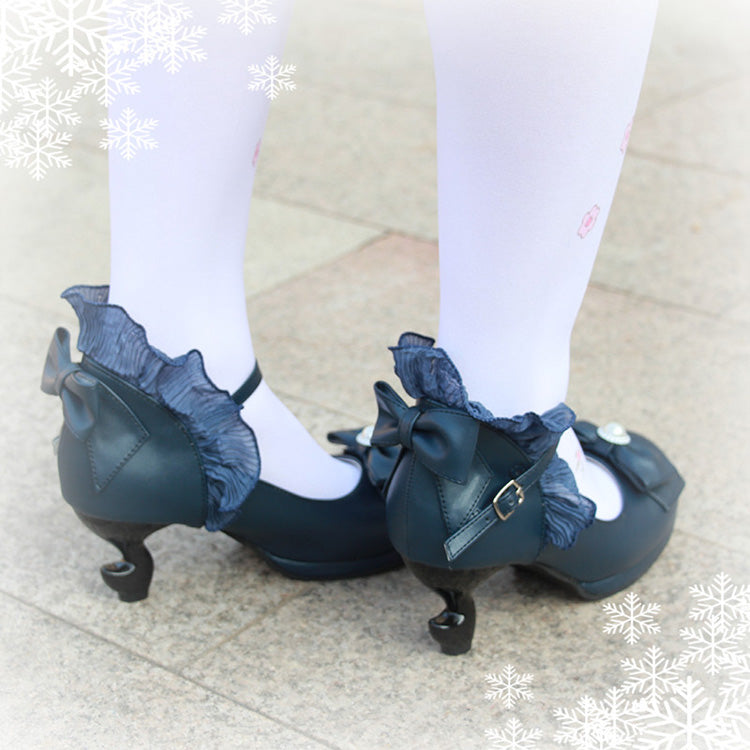Ribbon-Strap Ruffle PU Girly Lolita Pumps - Multiple Shades