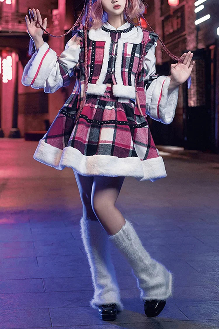 Multi-Color Plaid Bowknot Autumn Winter Sweet Lolita Skirt Set