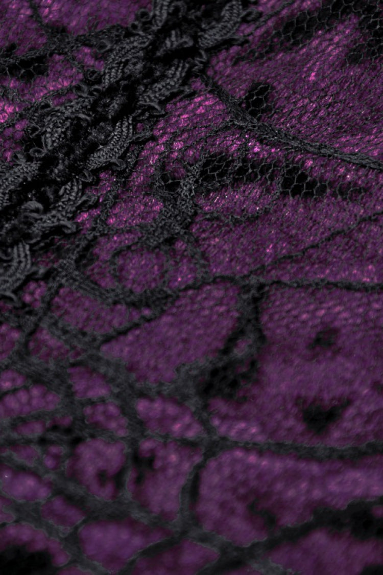 Black/Purple Multi-Layer Lace Lace-Up Gothic Dress