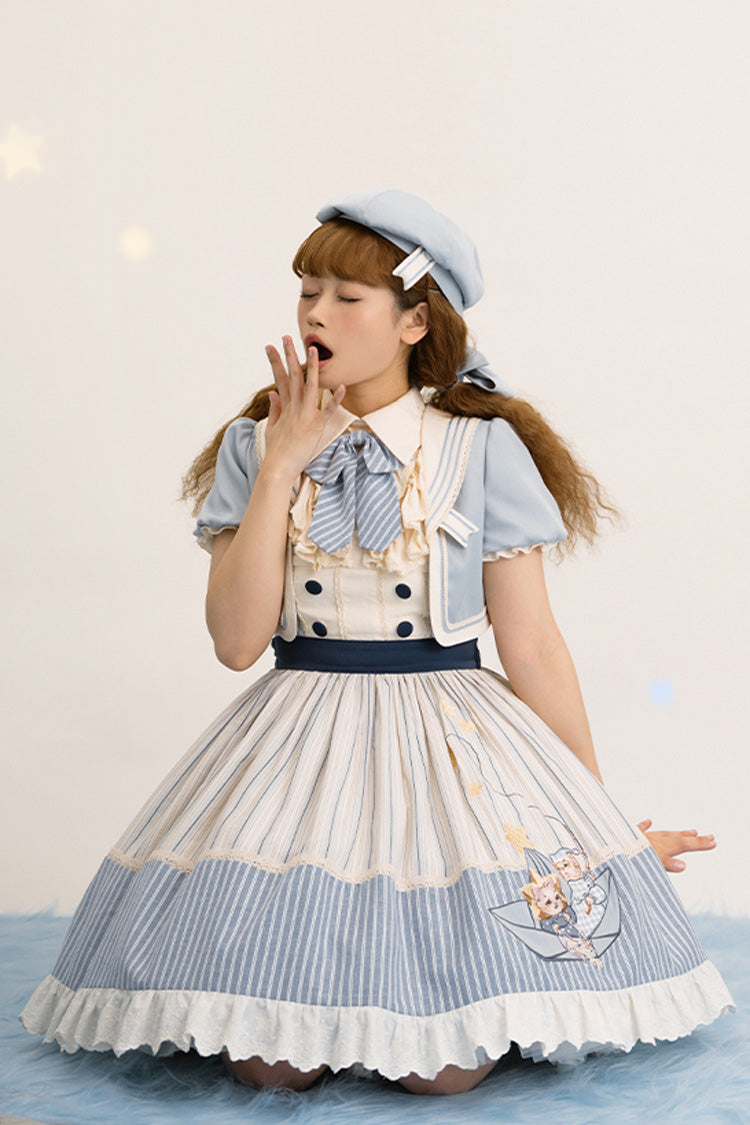Blue Ivory Star Printed Sleeveless Sweet Lolita Dress - Navy Style