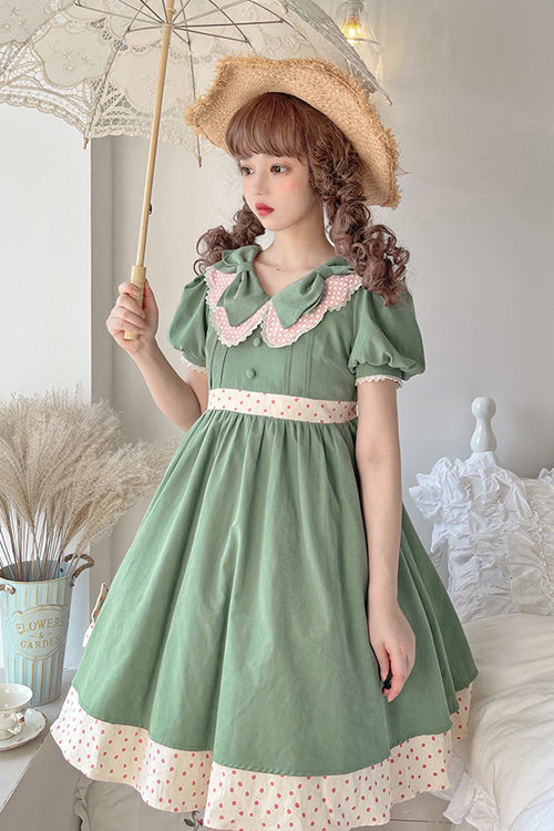 Jade Peter Pan Collar Bowknot Short-Sleeve Sweet Lolita OP