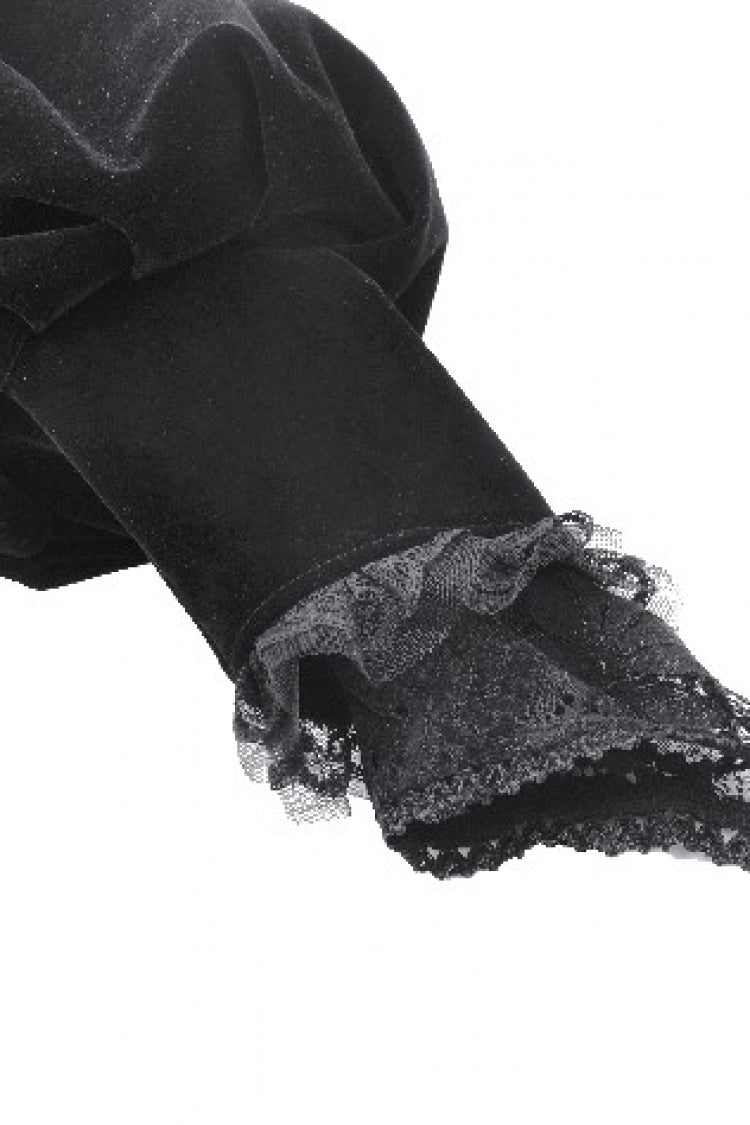 Jet-Black Gothic Cape with Velvet Panels and Lantern Sleeves