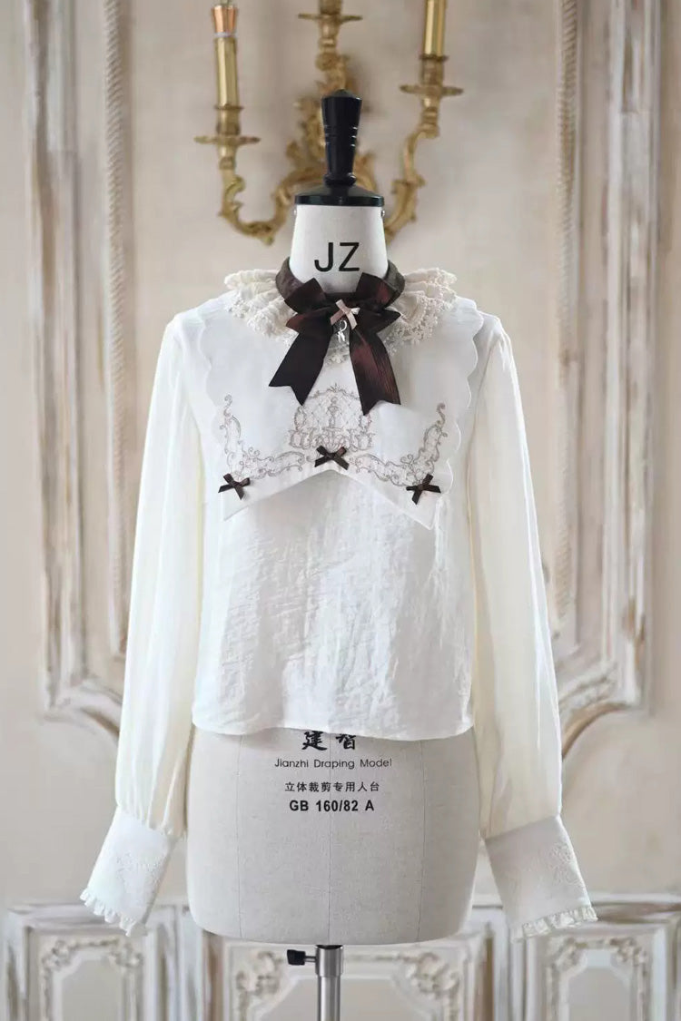 Cream Forest Tailor Shop Square Collar Printed Bow Frilled Sweet Lolita JSK Dress
