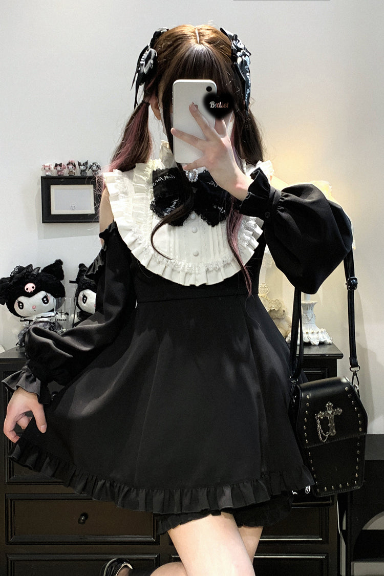 Rose Princess Off-Shoulder Gothic Jirai Kei Dress with Ruffle Bow