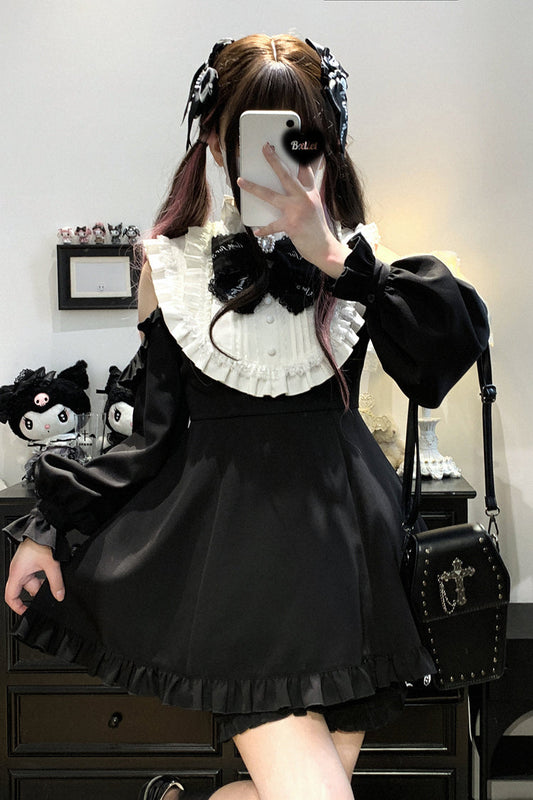 Rose Princess Off-Shoulder Gothic Jirai Kei Dress with Ruffle Bow