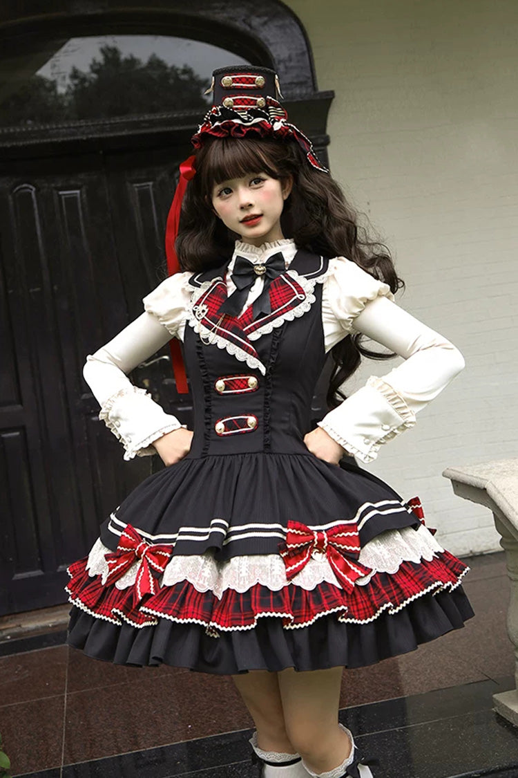 Classic Gothic V-Neck Multi-Layered Printed Ruffled JSK Dress - Honor Guard Gala