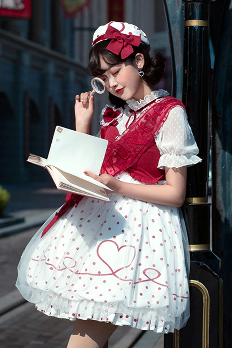 Scarlet Sweet Lolita Dress with Hollow Hearts and Polka Dots