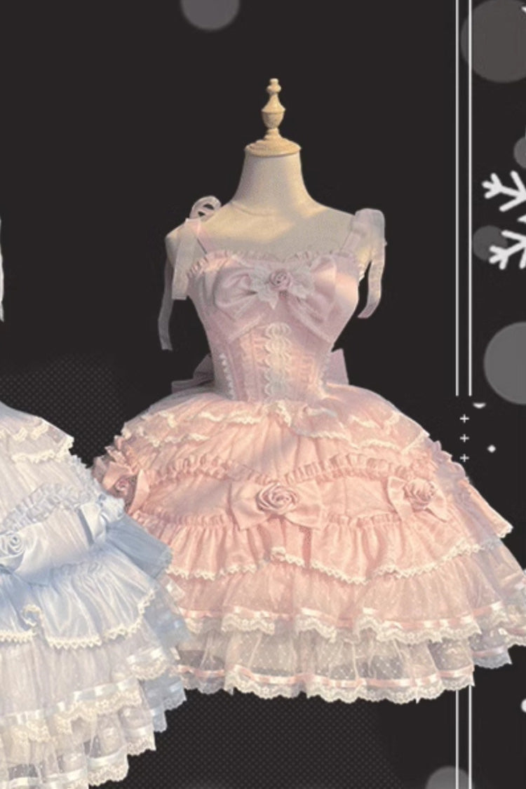 Elegant Lolita JSK Dress with Triple Layers and Lace - Moonlight Mirror, 2 Hues