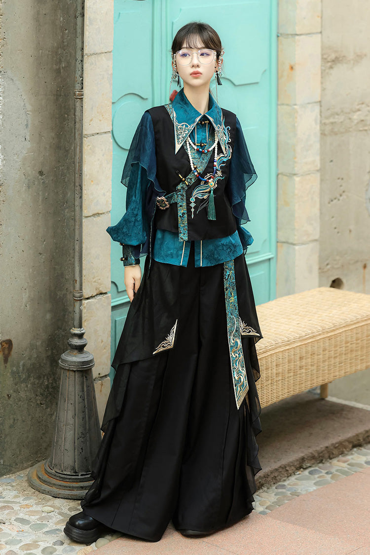 Ruffle Embroidery Round Collar Long Sleeve Ouji Set