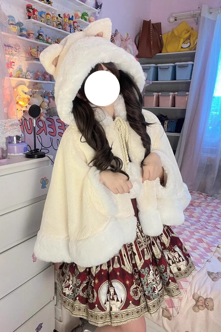 Cream Little Star Wish Cat Ears Hooded Sweet Lolita Cloak Coat