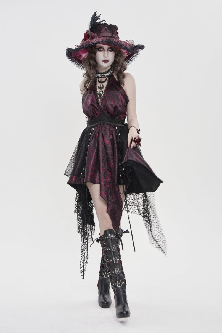 Off Shoulder Sleeveless Multi-Layered Printed Lace Irregular Tassels Gothic Dress