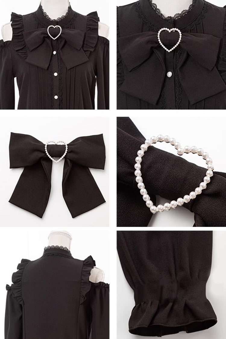 Off-Shoulder Bowknot Blouse with Long Sleeves in 3 Colors