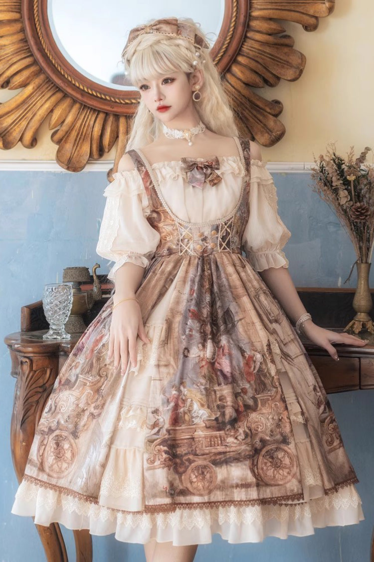 Oil Painting Bowknot Lace Elegant Palace JSK in Brown