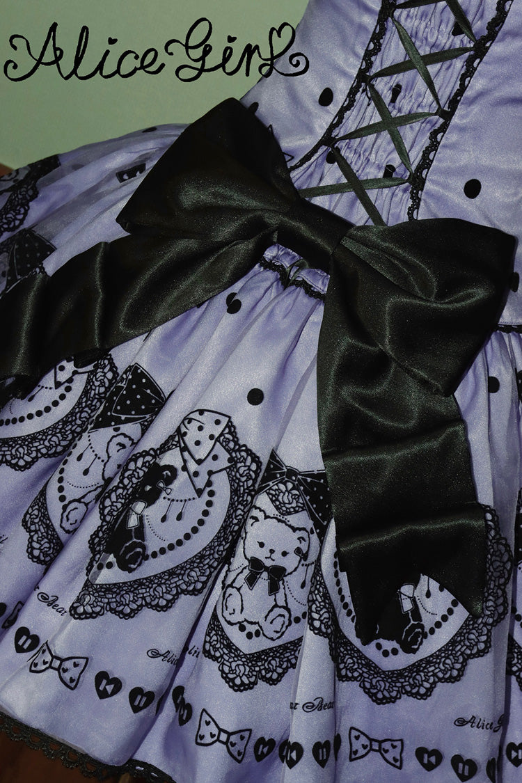 Purple Halterneck Sleeveless Embroidered Bow Sweet Dress - Sugar Bear