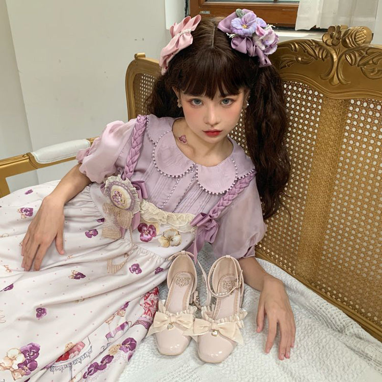 Sweet Lolita Footwear with Bow, Lace, and Pearl Accents in 4 Colors