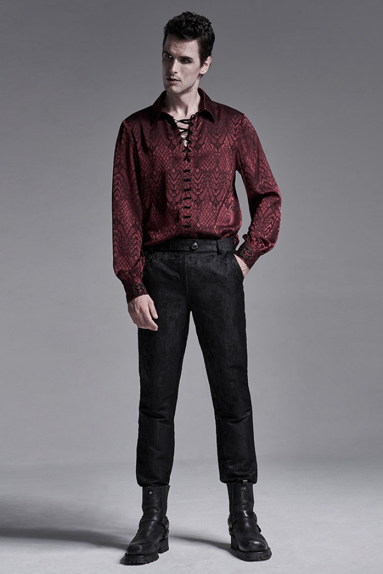 Gothic Men's Shirt with Eyelets and Metal Cuffs