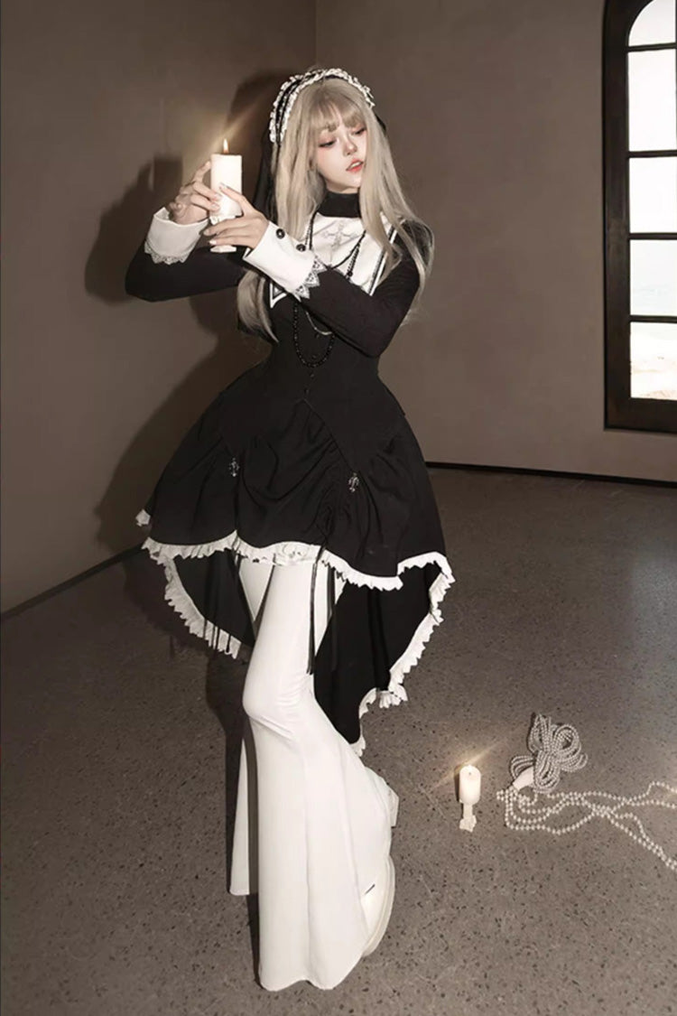 Peace Prayer Asymmetric Ruffle Bow Gothic Lolita Skirt Set