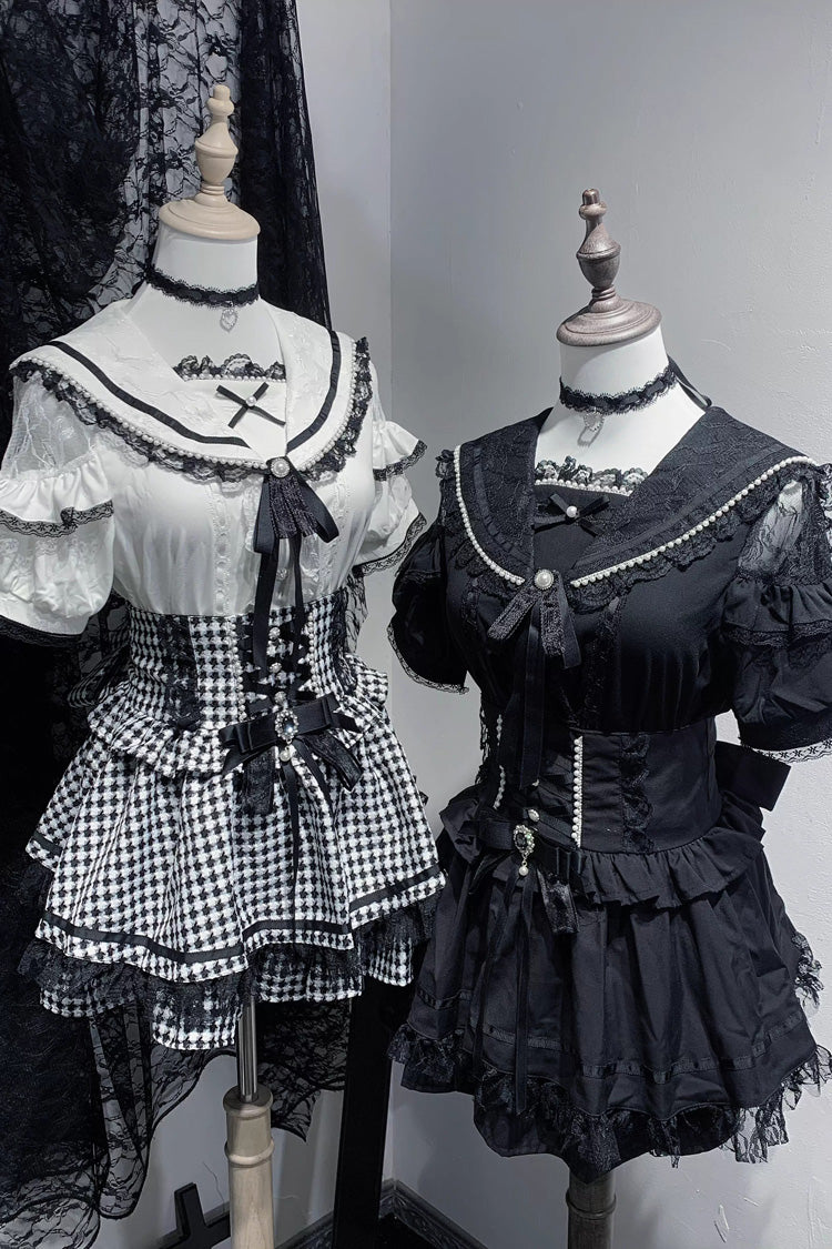 Sailor Collar Ruffle Lace Blouse for Jirai Kei - Two Colors