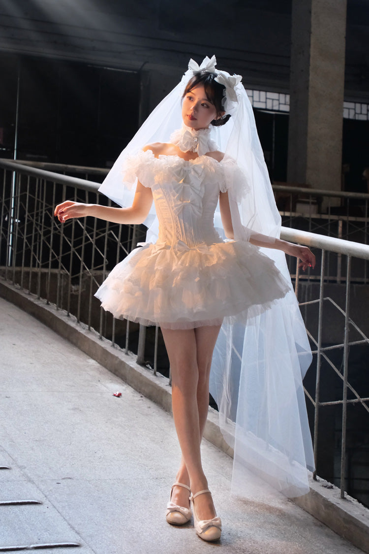 Ivory Square Collar Ruffled Classic Gothic Dress Set - Pure White Prayer · Snow Love