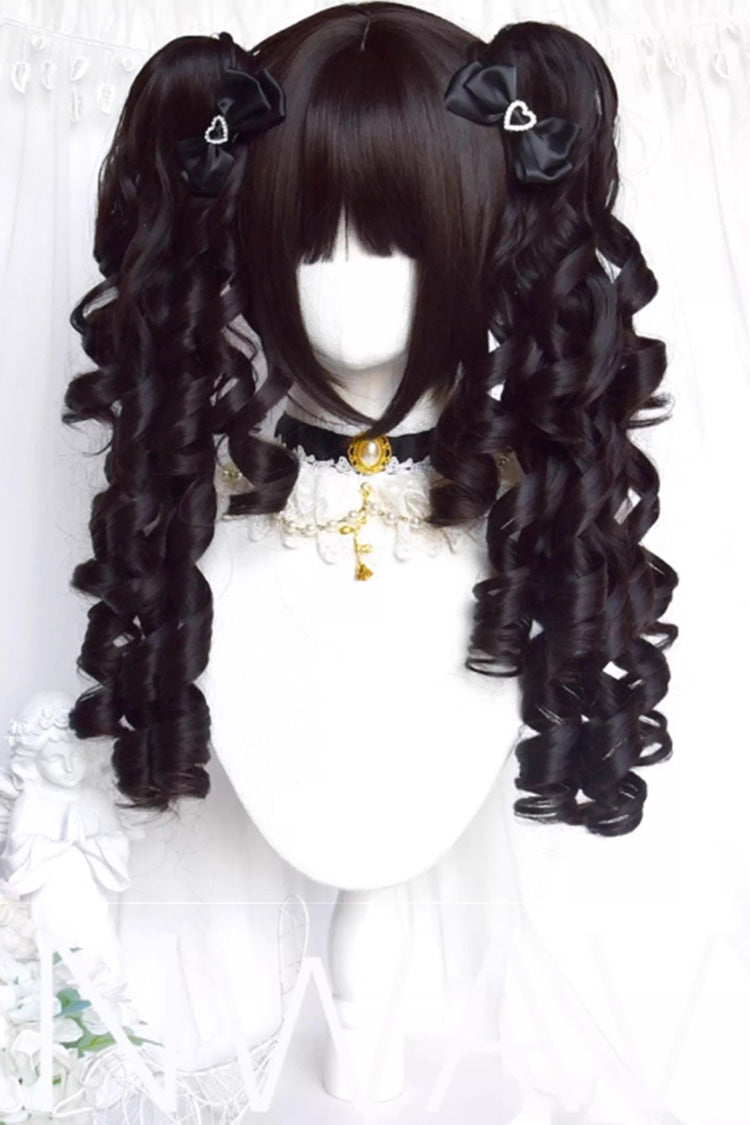 Sweet Lolita Twin Tail Wig with Curls, Black Roman